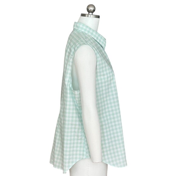 Lands' End Button-Up Top Womens 18P Petite Mint Green Gingham Sleeveless - Picture 6 of 8